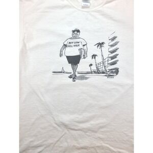 Gildan Ultra Cotton Buy Low Sell High Cartoon Graphic Print Men XL T-Shirt White